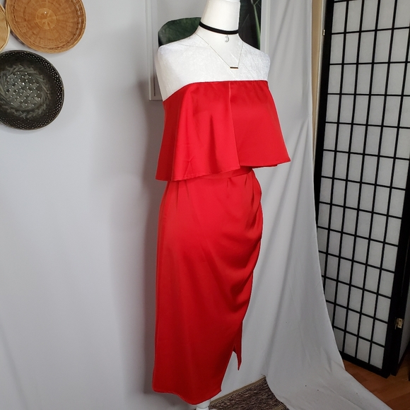 Revolve Lovers + Friends Violet Midi in Rose Strapless Dress Red Cocktail NEW - Picture 2 of 11